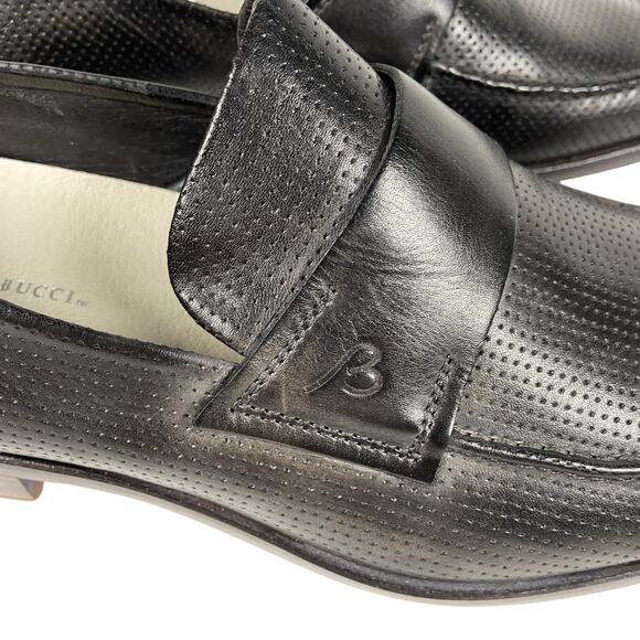 Bacco Bucci Made in Italy Black Perforated Leather Loafers Men's Size 10 - Picture 8 of 13
